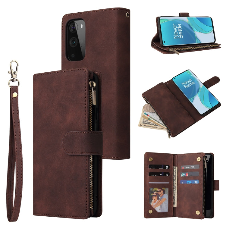 For OnePlus 9 Pro Multifunctional Frosted Zipper Wallet Leather Phone Case