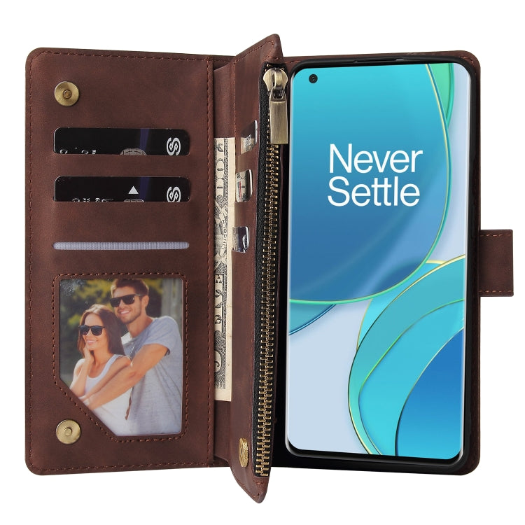 For OnePlus 9 Pro Multifunctional Frosted Zipper Wallet Leather Phone Case