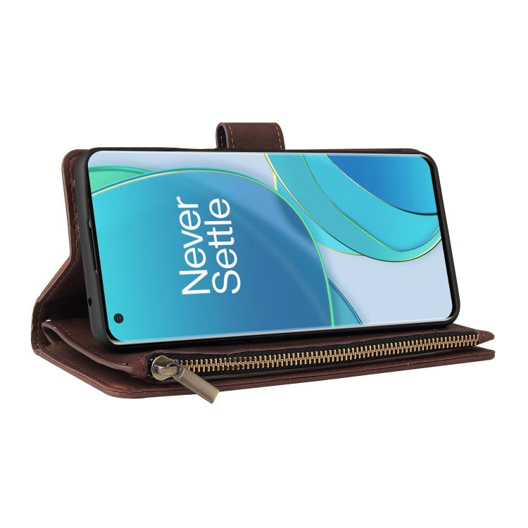 For OnePlus 9 Pro Multifunctional Frosted Zipper Wallet Leather Phone Case