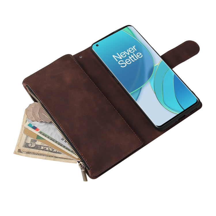 For OnePlus 9 Pro Multifunctional Frosted Zipper Wallet Leather Phone Case