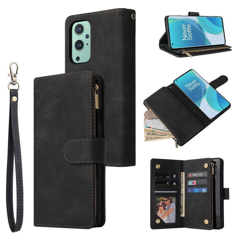 For OnePlus 9 Multifunctional Frosted Zipper Wallet Leather Phone Case