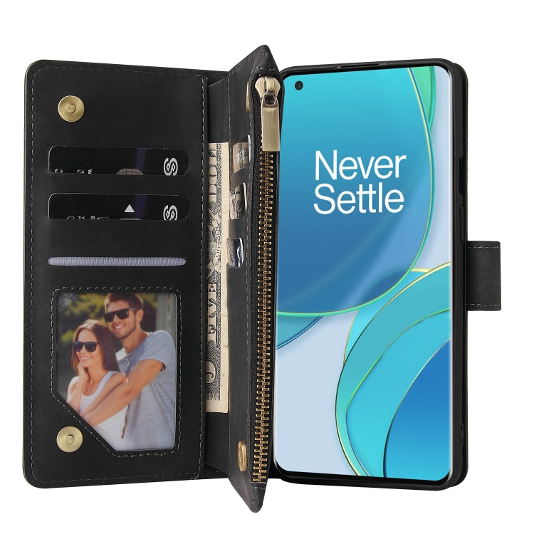 For OnePlus 9 Multifunctional Frosted Zipper Wallet Leather Phone Case