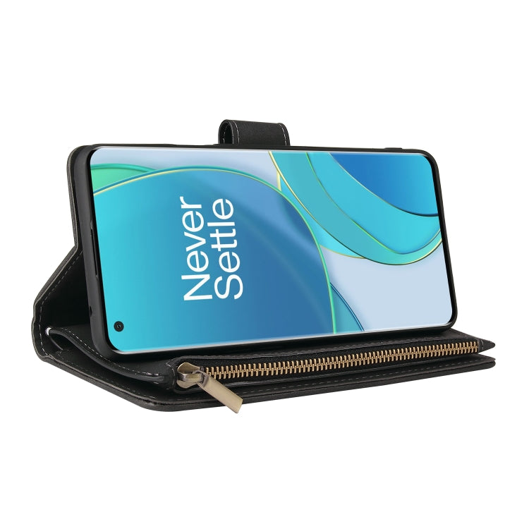 For OnePlus 9 Multifunctional Frosted Zipper Wallet Leather Phone Case