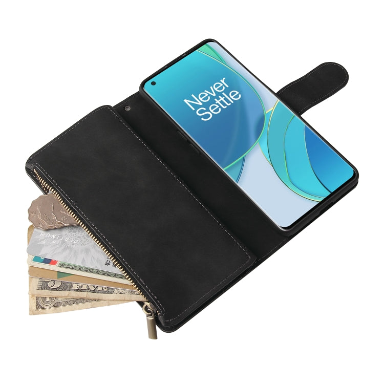 For OnePlus 9 Multifunctional Frosted Zipper Wallet Leather Phone Case