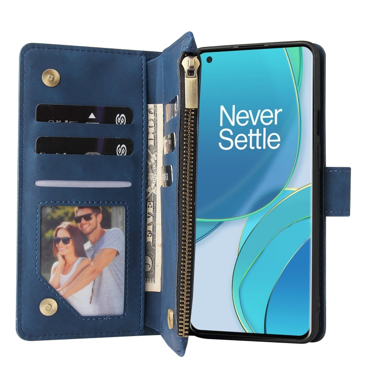 For OnePlus 9 Multifunctional Frosted Zipper Wallet Leather Phone Case