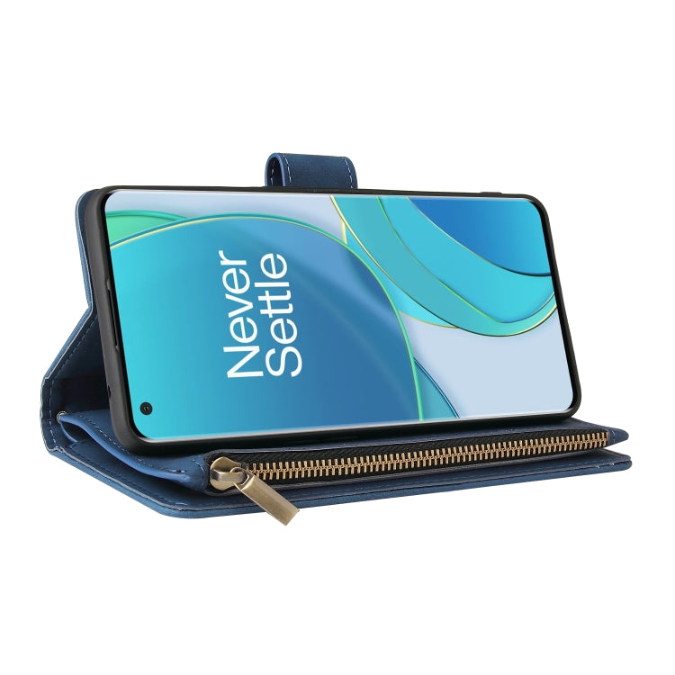 For OnePlus 9 Multifunctional Frosted Zipper Wallet Leather Phone Case