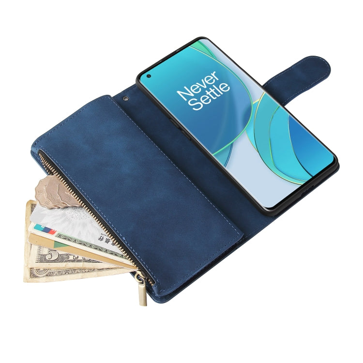 For OnePlus 9 Multifunctional Frosted Zipper Wallet Leather Phone Case