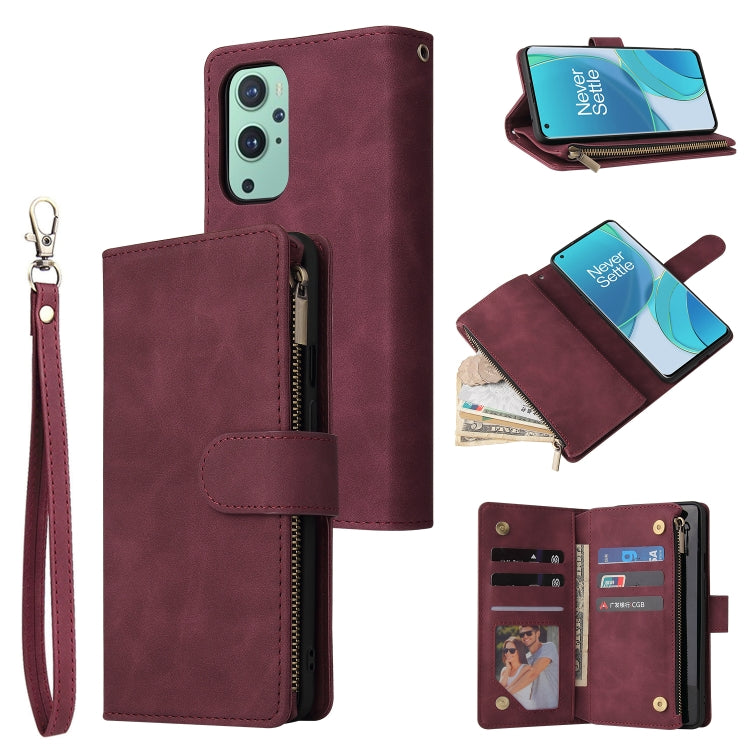 For OnePlus 9 Multifunctional Frosted Zipper Wallet Leather Phone Case