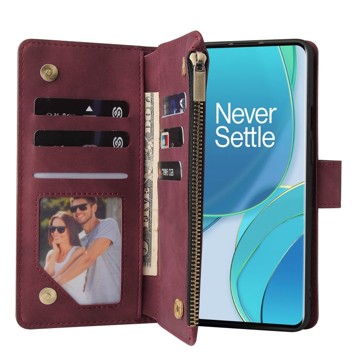 For OnePlus 9 Multifunctional Frosted Zipper Wallet Leather Phone Case