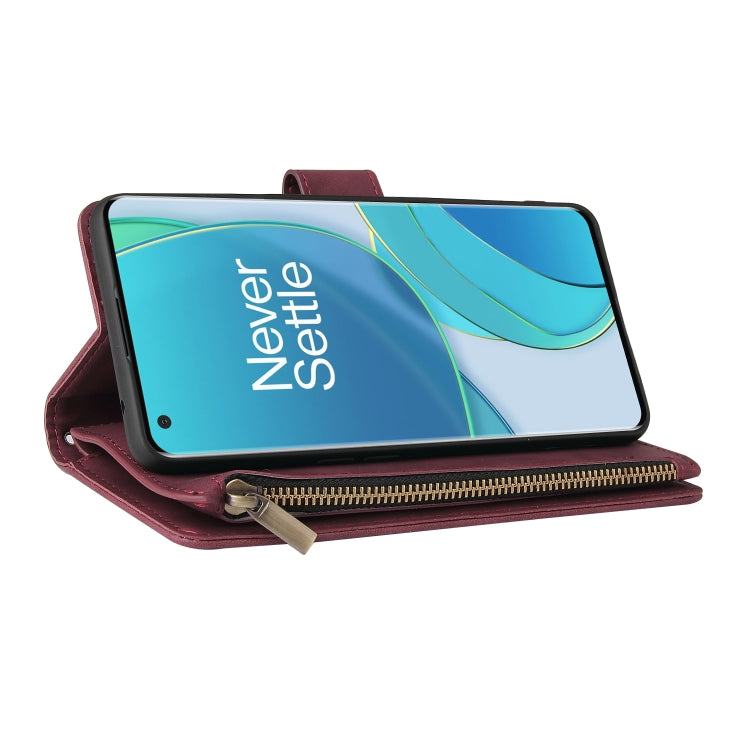 For OnePlus 9 Multifunctional Frosted Zipper Wallet Leather Phone Case