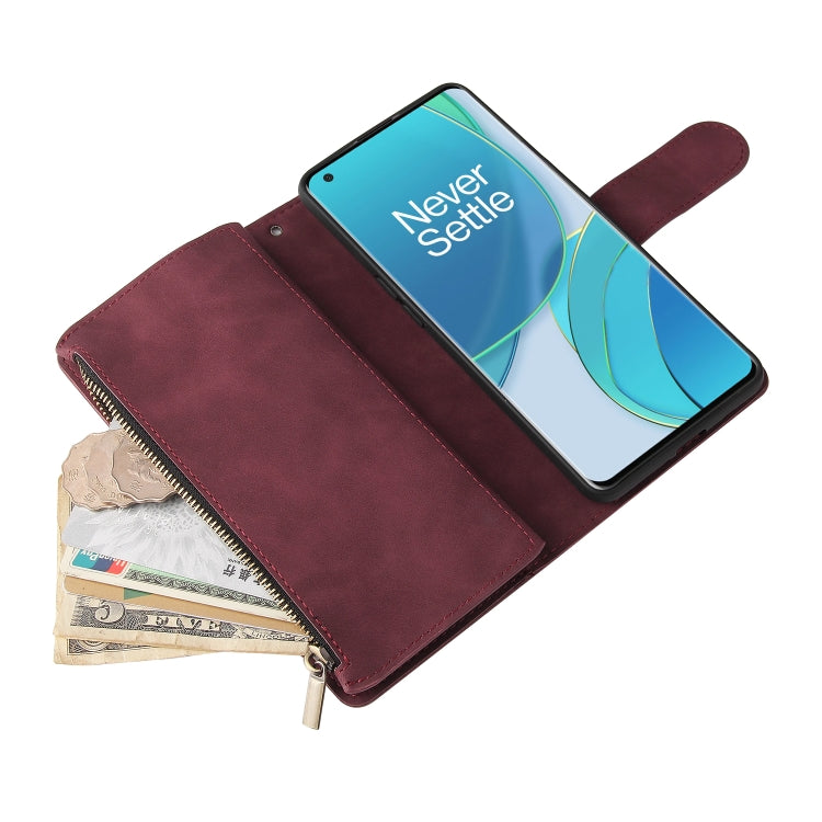 For OnePlus 9 Multifunctional Frosted Zipper Wallet Leather Phone Case