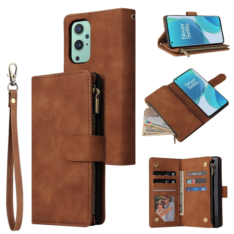 For OnePlus 9 Multifunctional Frosted Zipper Wallet Leather Phone Case