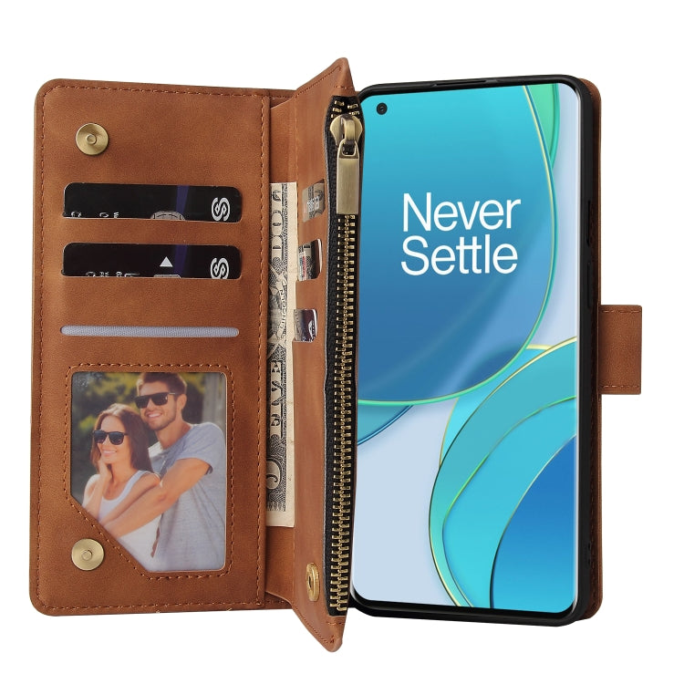 For OnePlus 9 Multifunctional Frosted Zipper Wallet Leather Phone Case