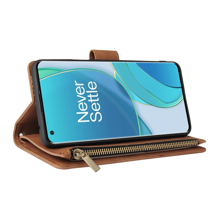 For OnePlus 9 Multifunctional Frosted Zipper Wallet Leather Phone Case