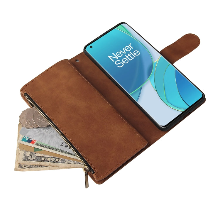 For OnePlus 9 Multifunctional Frosted Zipper Wallet Leather Phone Case