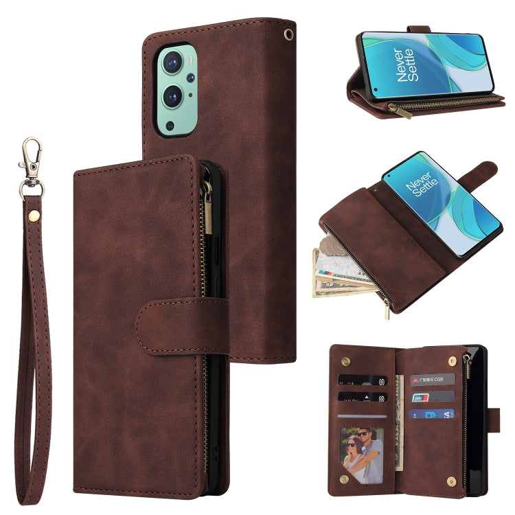 For OnePlus 9 Multifunctional Frosted Zipper Wallet Leather Phone Case