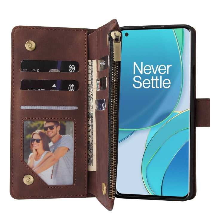 For OnePlus 9 Multifunctional Frosted Zipper Wallet Leather Phone Case