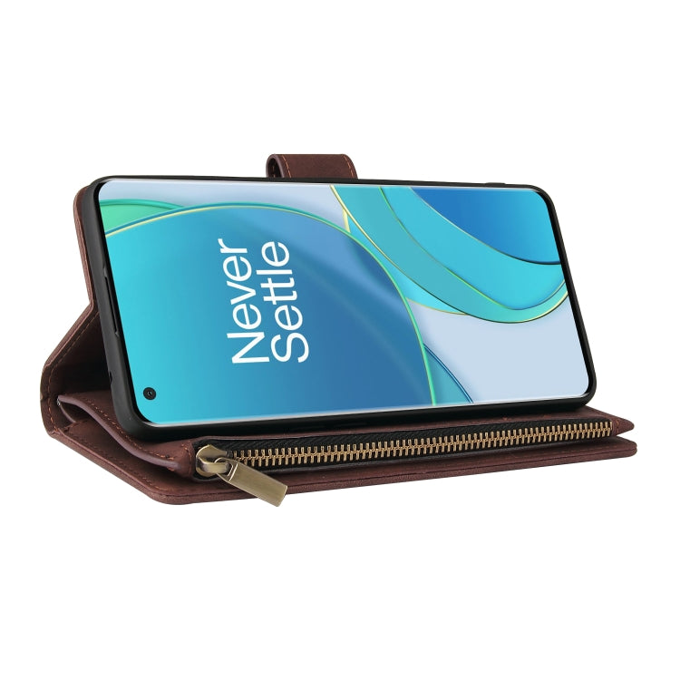 For OnePlus 9 Multifunctional Frosted Zipper Wallet Leather Phone Case