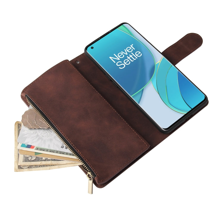 For OnePlus 9 Multifunctional Frosted Zipper Wallet Leather Phone Case