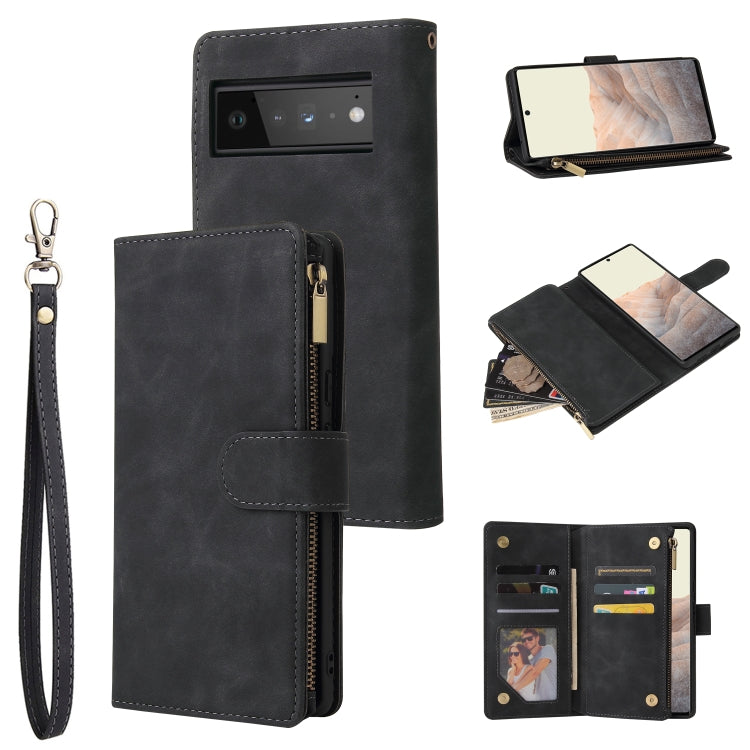 For Google Pixel 6 Pro Multifunctional Frosted Zipper Wallet Leather Phone Case