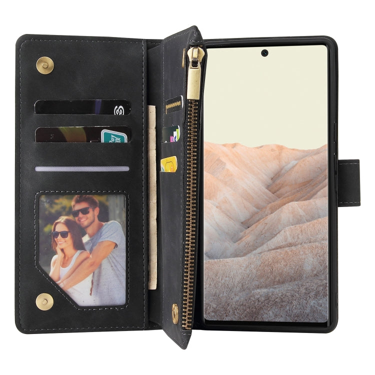 For Google Pixel 6 Pro Multifunctional Frosted Zipper Wallet Leather Phone Case