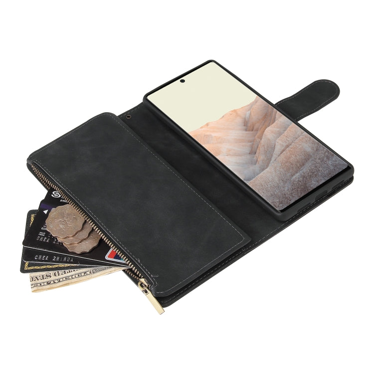 For Google Pixel 6 Pro Multifunctional Frosted Zipper Wallet Leather Phone Case