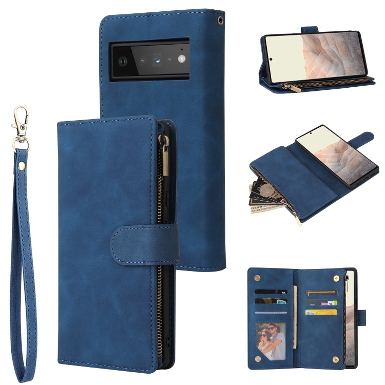 For Google Pixel 6 Pro Multifunctional Frosted Zipper Wallet Leather Phone Case