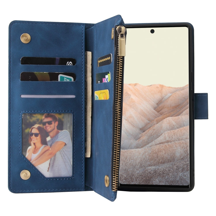 For Google Pixel 6 Pro Multifunctional Frosted Zipper Wallet Leather Phone Case
