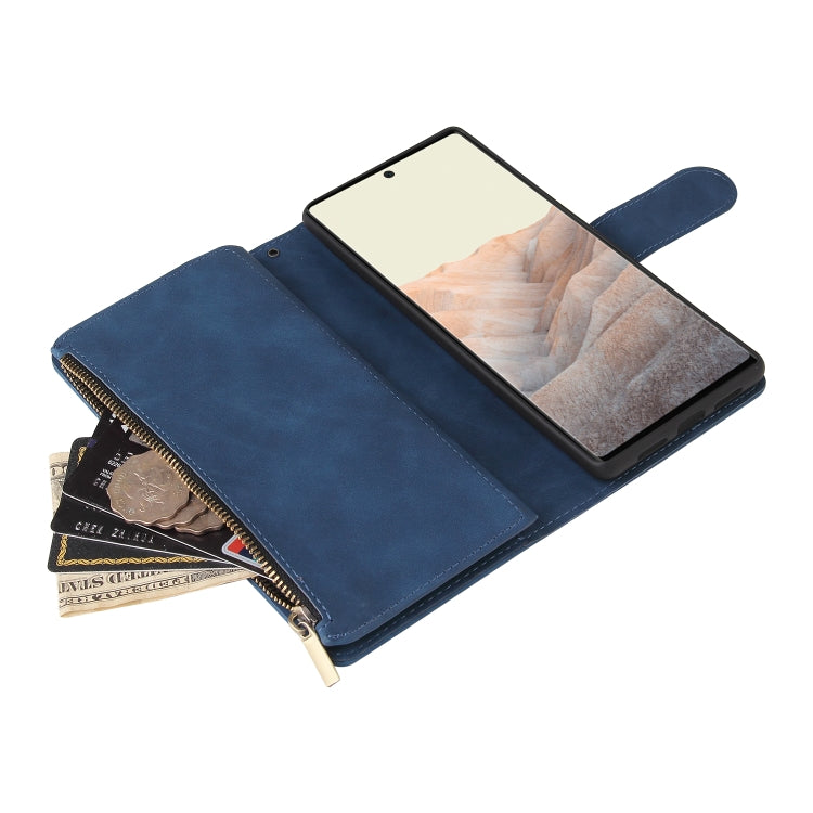 For Google Pixel 6 Pro Multifunctional Frosted Zipper Wallet Leather Phone Case