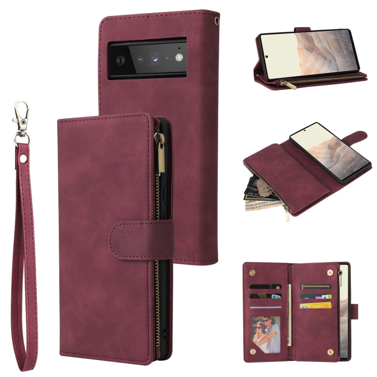 For Google Pixel 6 Pro Multifunctional Frosted Zipper Wallet Leather Phone Case