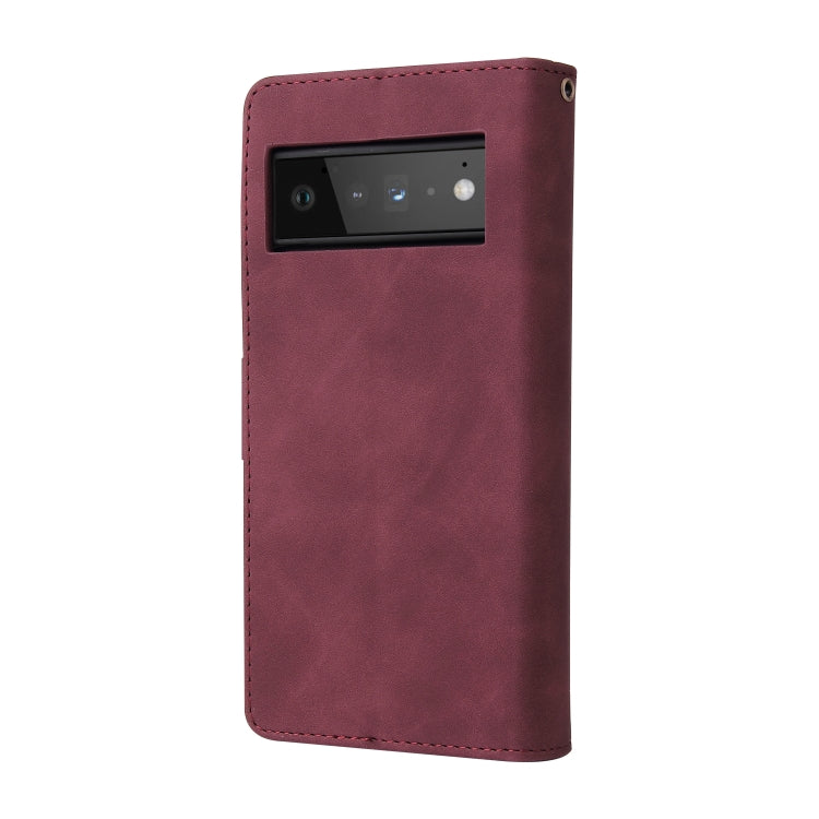 For Google Pixel 6 Pro Multifunctional Frosted Zipper Wallet Leather Phone Case