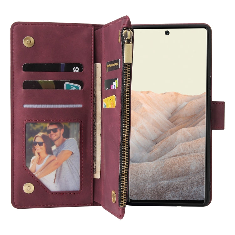 For Google Pixel 6 Pro Multifunctional Frosted Zipper Wallet Leather Phone Case