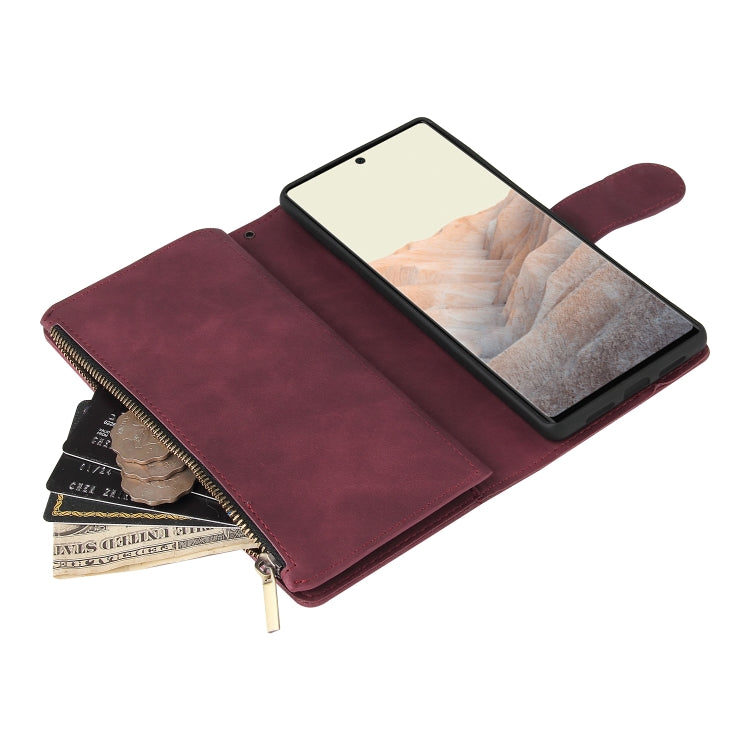For Google Pixel 6 Pro Multifunctional Frosted Zipper Wallet Leather Phone Case