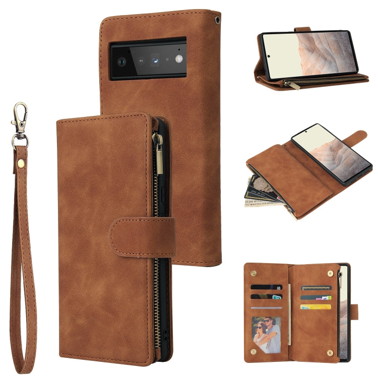 For Google Pixel 6 Pro Multifunctional Frosted Zipper Wallet Leather Phone Case
