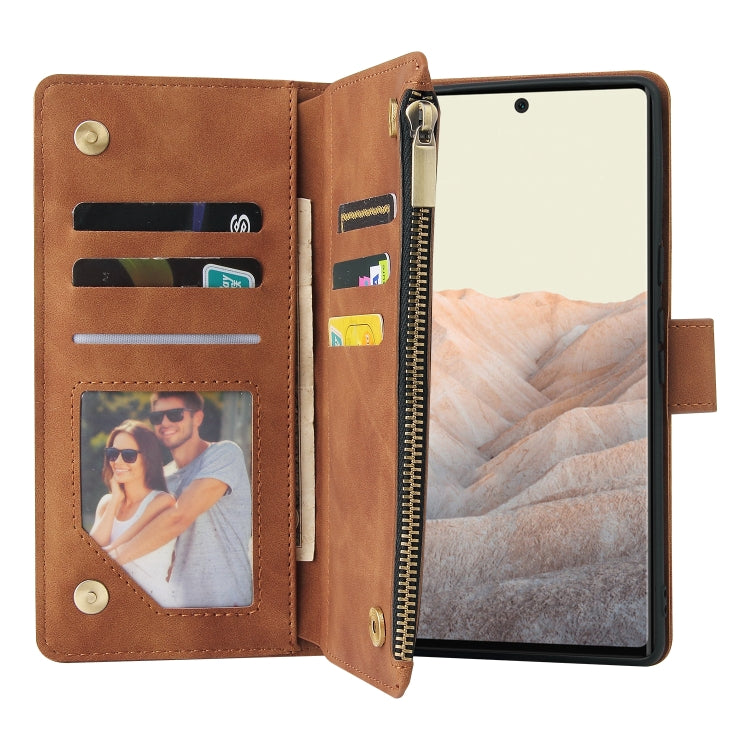 For Google Pixel 6 Pro Multifunctional Frosted Zipper Wallet Leather Phone Case