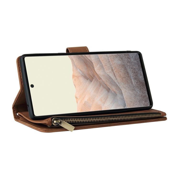 For Google Pixel 6 Pro Multifunctional Frosted Zipper Wallet Leather Phone Case