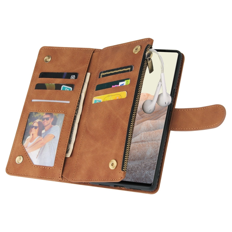 For Google Pixel 6 Pro Multifunctional Frosted Zipper Wallet Leather Phone Case