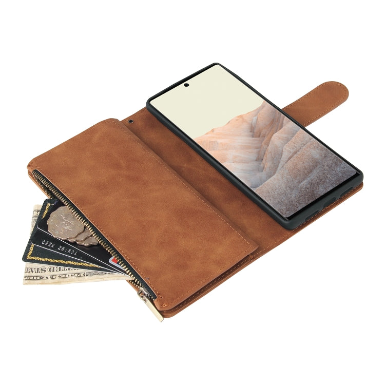 For Google Pixel 6 Pro Multifunctional Frosted Zipper Wallet Leather Phone Case