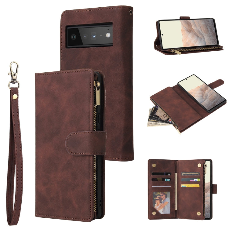 For Google Pixel 6 Pro Multifunctional Frosted Zipper Wallet Leather Phone Case