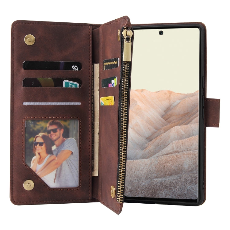 For Google Pixel 6 Pro Multifunctional Frosted Zipper Wallet Leather Phone Case