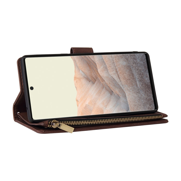 For Google Pixel 6 Pro Multifunctional Frosted Zipper Wallet Leather Phone Case