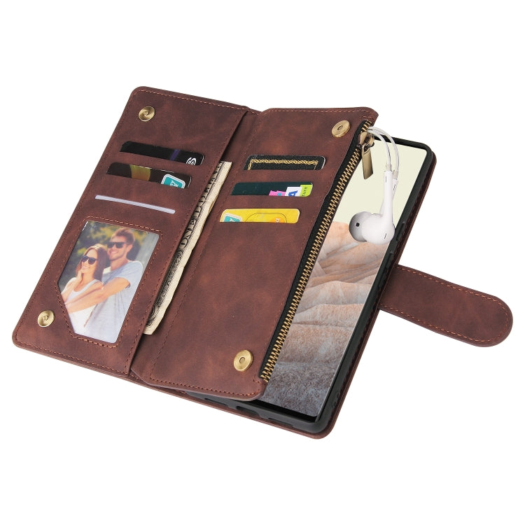 For Google Pixel 6 Pro Multifunctional Frosted Zipper Wallet Leather Phone Case