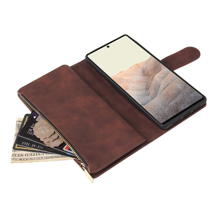 For Google Pixel 6 Pro Multifunctional Frosted Zipper Wallet Leather Phone Case