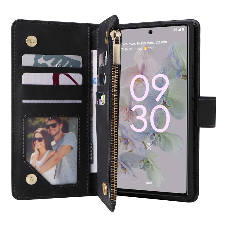 For Google Pixel 6a Multifunctional Frosted Zipper Wallet Leather Phone Case