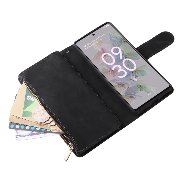 For Google Pixel 6a Multifunctional Frosted Zipper Wallet Leather Phone Case