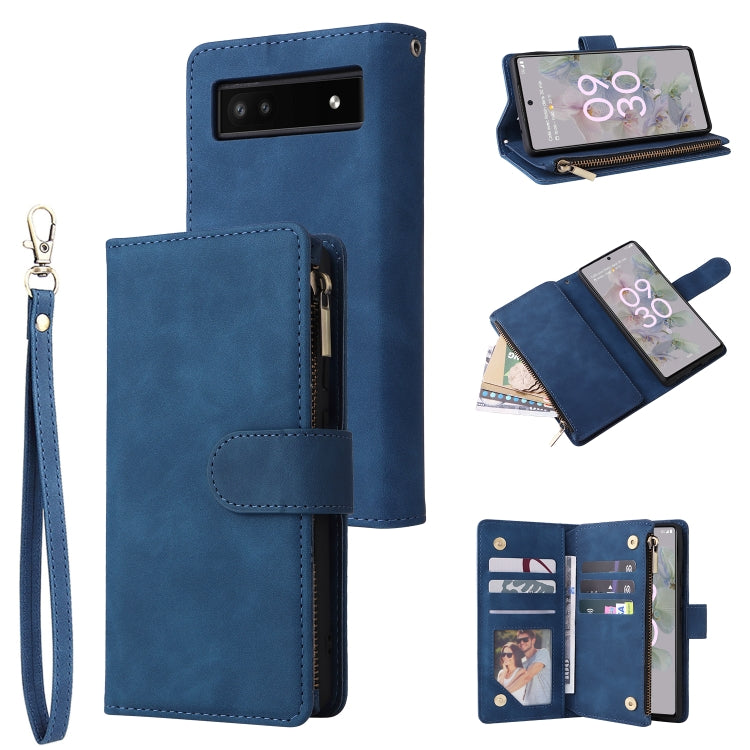 For Google Pixel 6a Multifunctional Frosted Zipper Wallet Leather Phone Case