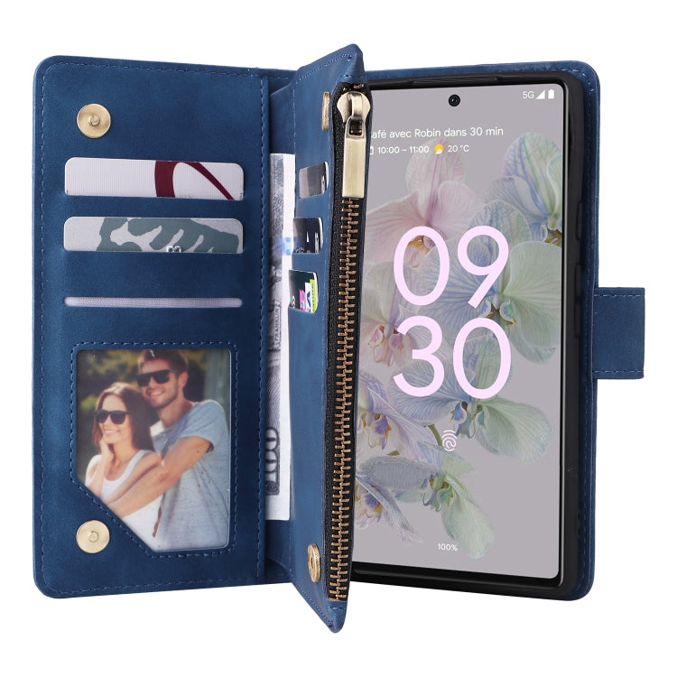 For Google Pixel 6a Multifunctional Frosted Zipper Wallet Leather Phone Case
