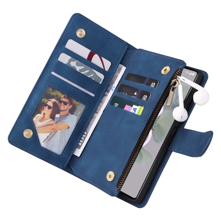 For Google Pixel 6a Multifunctional Frosted Zipper Wallet Leather Phone Case