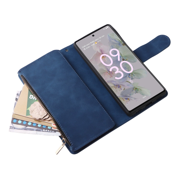 For Google Pixel 6a Multifunctional Frosted Zipper Wallet Leather Phone Case
