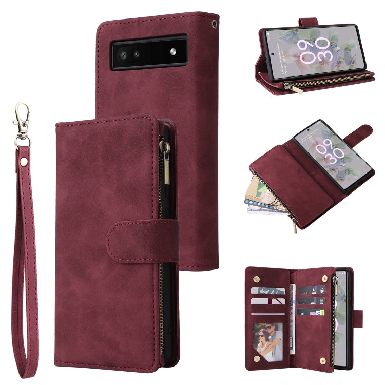 For Google Pixel 6a Multifunctional Frosted Zipper Wallet Leather Phone Case